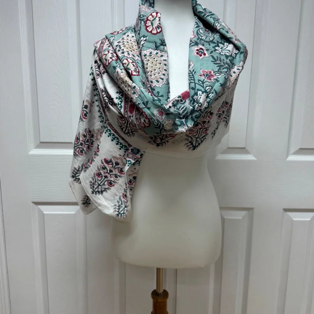 Indian‎ Hand Block Printed Cotton Scarf Or Sarong - 75